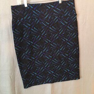 LULAROE Cassie skirt - Blue/green/black geometric graphic - XL